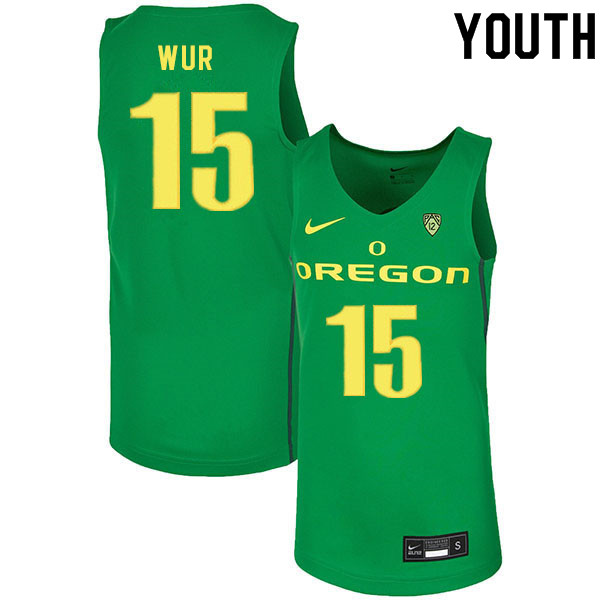 Youth #15 Lok Wur Oregon Ducks College Basketball Jerseys Sale-Green